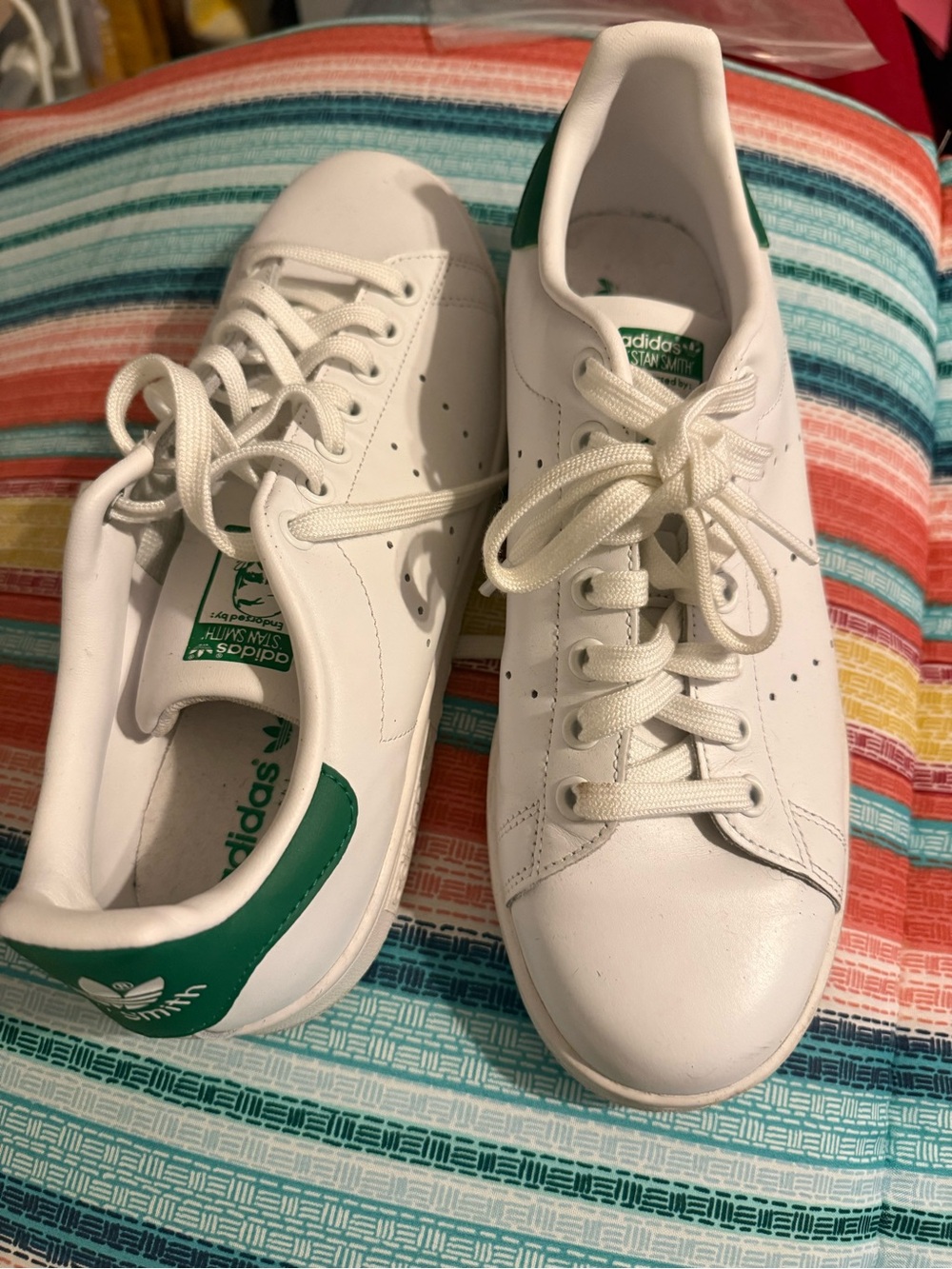adidas White and Green Low-Top Sneakers